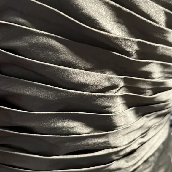 MONIQUE LHUILLIER Bridesmaids One Shoulder Pleated Slate Color A Line Dress - Picture 8 of 11